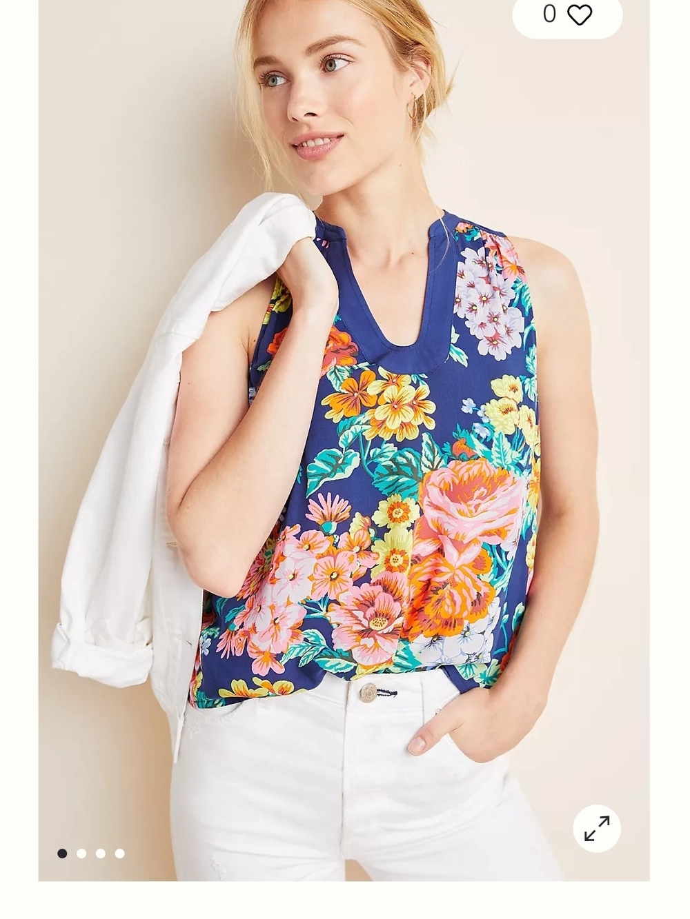 Maeve Navy Floral V-Neck Sleeveless Top